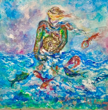 Painting titled "Mare pescoso" by Nicole Benjamin, Original Artwork, Oil Mounted on Wood Stretcher frame