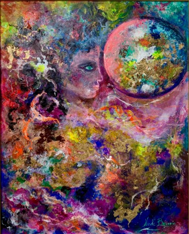 Painting titled "Magie" by Nicole Benjamin, Original Artwork, Oil Mounted on Wood Panel