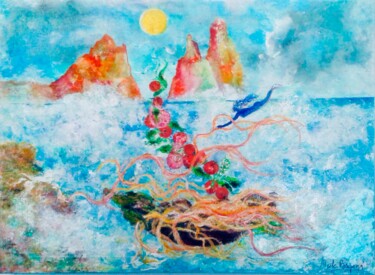 Картина под названием "Capri" - Nicole Benjamin, Подлинное произведение искусства, Масло Установлен на Деревянная рама для н…