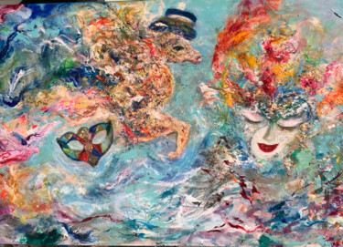 Painting titled "Il Carnevale" by Nicole Benjamin, Original Artwork, Oil Mounted on Wood Stretcher frame