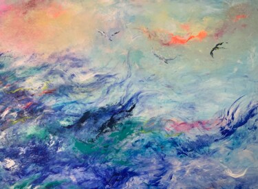 Painting titled "Tra cielo e mare" by Nicole Benjamin, Original Artwork, Oil Mounted on Wood Stretcher frame