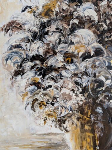 Pittura intitolato "Floral monochrome" da Nicole Caron, Opera d'arte originale, Olio