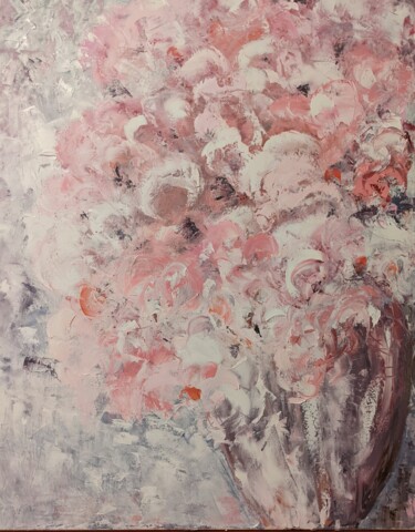 Painting titled "Floral rose contemp…" by Nicole Caron, Original Artwork, Oil