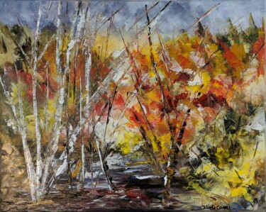 Malerei mit dem Titel "Boisé d'automne rou…" von Nicole Caron, Original-Kunstwerk, Öl