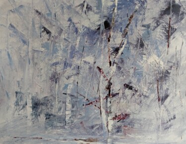 Malerei mit dem Titel "White birchs forest" von Nicole Caron, Original-Kunstwerk, Öl