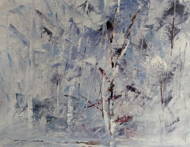 Painting titled "White birchs forest" by Nicole Caron, Original Artwork, Oil