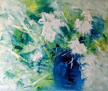 Peinture intitulée "Aqua floral painting" par Nicole Caron, Œuvre d'art originale, Huile