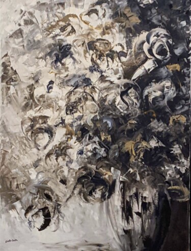 Painting titled "Floral monochrome c…" by Nicole Caron, Original Artwork, Oil