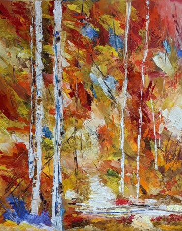 Painting titled "Octobre" by Nicole Caron, Original Artwork, Oil