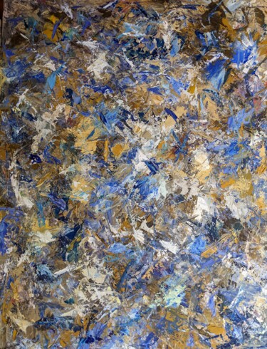 Painting titled "Blue fragments" by Nicole Caron, Original Artwork, Oil