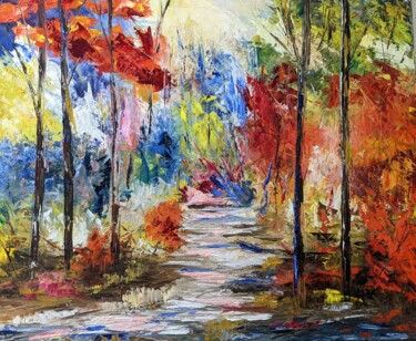 Painting titled "Forêt laurentienne" by Nicole Caron, Original Artwork, Oil