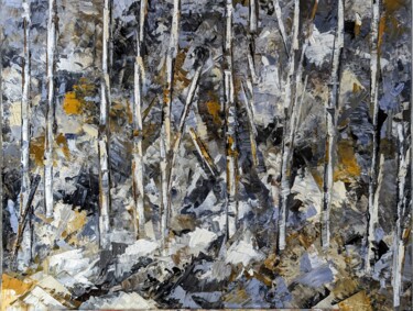 Schilderij getiteld "Frosted birch lands…" door Nicole Caron, Origineel Kunstwerk, Olie