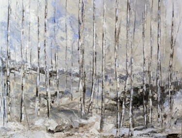 Painting titled "Icy birch" by Nicole Caron, Original Artwork, Oil