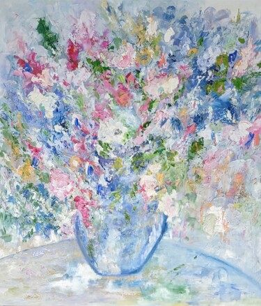 Painting titled "Blue spring hope !" by Nicole Caron, Original Artwork, Oil