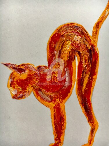 Painting titled "Red Cat" by Nicole Cecil B, Original Artwork, Acrylic