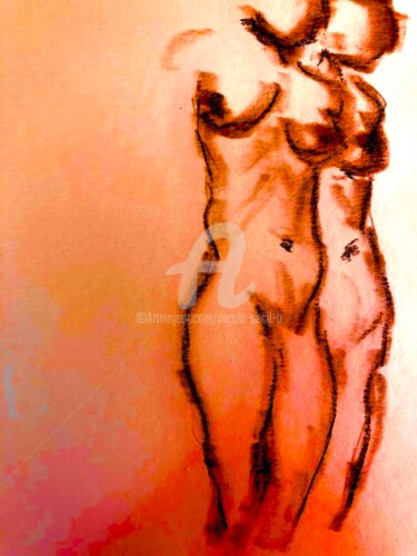 Painting titled "Two Women" by Nicole Cecil B, Original Artwork, Charcoal