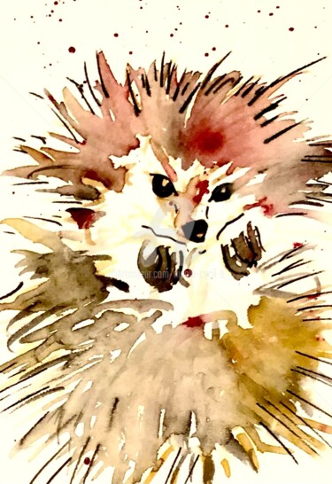 Painting titled "Hedgehog" by Nicole Cecil B, Original Artwork, Watercolor