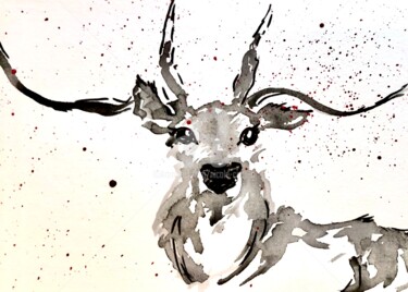 Painting titled "Deer" by Nicole Cecil B, Original Artwork, Watercolor
