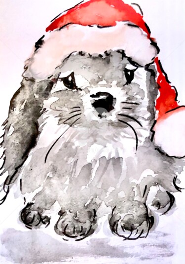 "Christmas Bunny" başlıklı Tablo Nicole Cecil B tarafından, Orijinal sanat, Suluboya
