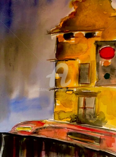 Painting titled "Berlin Subway" by Nicole Cecil B, Original Artwork, Watercolor