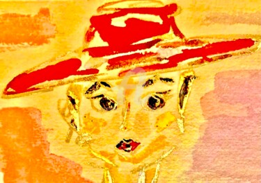 Painting titled "The Red Hat" by Nicole Cecil B, Original Artwork, Watercolor
