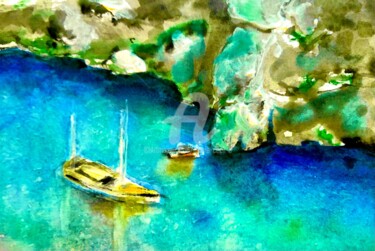 Painting titled "Boats in the Sunlig…" by Nicole Cecil B, Original Artwork, Watercolor