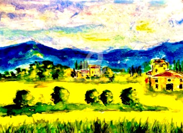 Ζωγραφική με τίτλο "Rapeseed Field in U…" από Nicole Cecil B, Αυθεντικά έργα τέχνης, Ακουαρέλα