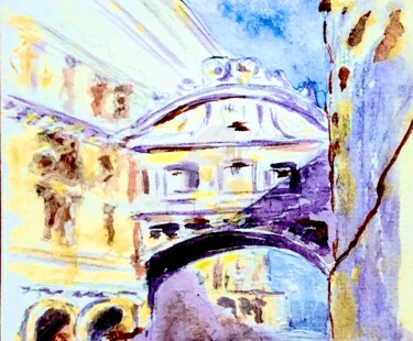 Painting titled "Ponte dei Sospiri" by Nicole Cecil B, Original Artwork, Watercolor