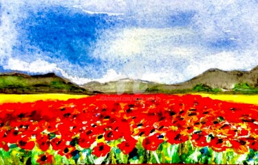 Painting titled "Poppies" by Nicole Cecil B, Original Artwork, Watercolor
