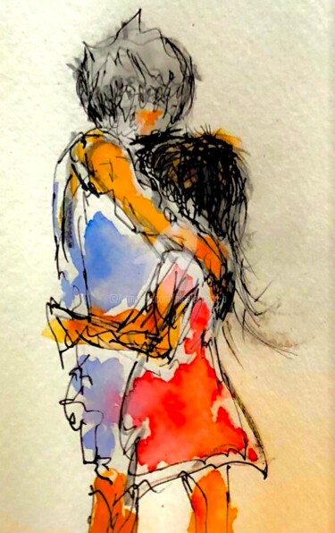 Painting titled "Care" by Nicole Cecil B, Original Artwork, Watercolor