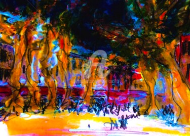Painting titled "Night Market" by Nicole Cecil B, Original Artwork, Watercolor