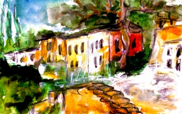 Painting titled "Village in Italy" by Nicole Cecil B, Original Artwork, Watercolor