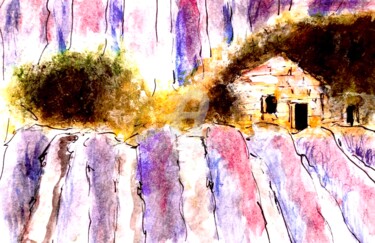 Malerei mit dem Titel "Old House in Lavend…" von Nicole Cecil B, Original-Kunstwerk, Aquarell