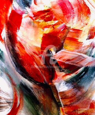 Painting titled "Red Rose" by Nicole Cecil B, Original Artwork, Watercolor
