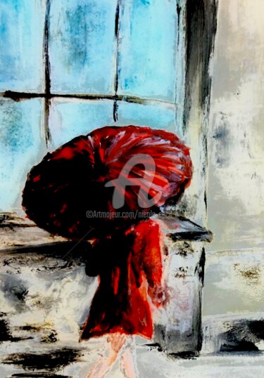 Картина под названием "The Umbrella" - Nicole Cecil B, Подлинное произведение искусства, Акварель