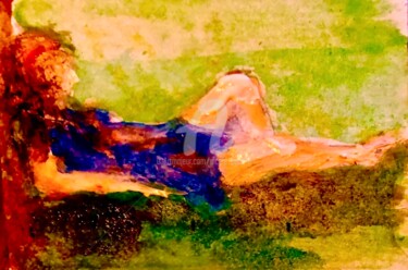 Painting titled "Sleeping in the Gra…" by Nicole Cecil B, Original Artwork, Watercolor