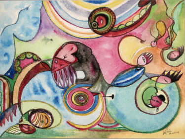 Peinture intitulée "L'ECHAPPEE" par Nikol, Œuvre d'art originale, Aquarelle