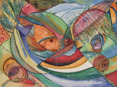 Peinture intitulée "MAGIE SOUS MARINE" par Nikol, Œuvre d'art originale, Aquarelle