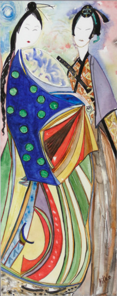 Peinture intitulée "CEREMONIAL NIPPON" par Nikol, Œuvre d'art originale, Aquarelle