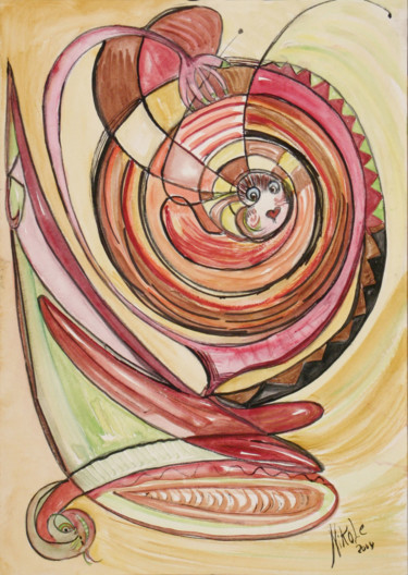 Peinture intitulée "EN BOULE" par Nikol, Œuvre d'art originale, Aquarelle