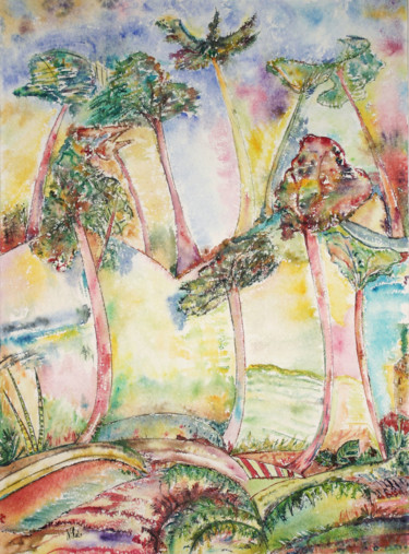 Peinture intitulée "PINEDE ENSOLEILLE" par Nikol, Œuvre d'art originale, Aquarelle