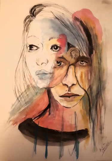 Картина под названием "Mon double" - Nicole De Pauw, Подлинное произведение искусства, Акварель
