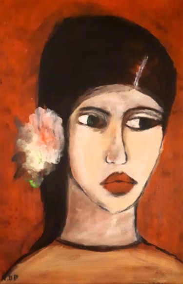 Painting titled "Jeune femme moderne…" by Nicole De Pauw, Original Artwork, Acrylic Mounted on Wood Stretcher frame