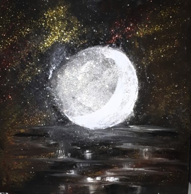 Malerei mit dem Titel "La lune entouré d'é…" von Nicole De Pauw, Original-Kunstwerk, Acryl