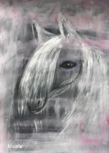 Schilderij getiteld "Le cheval et sa bel…" door Nicole De Pauw, Origineel Kunstwerk, Acryl