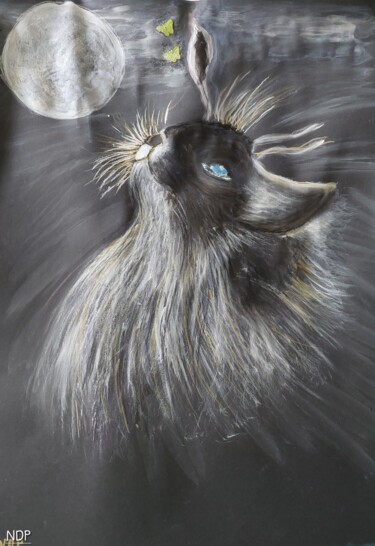 Pintura titulada "Je regarde la lune" por Nicole De Pauw, Obra de arte original, Pastel