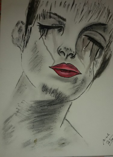 Dessin intitulée "Femme triste et qui…" par Nicole De Pauw, Œuvre d'art originale, Pastel