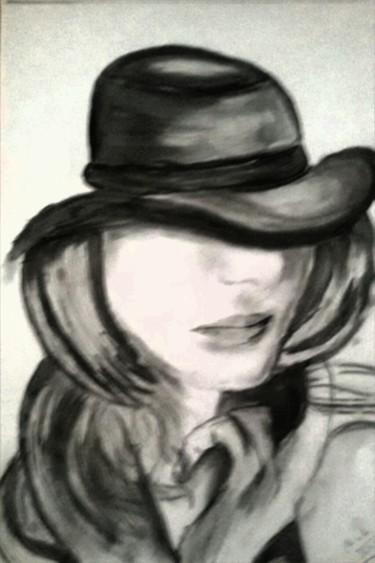 Dessin intitulée "La femme au chapeau" par Nicole De Pauw, Œuvre d'art originale, Pastel