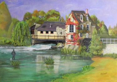 Painting titled "moulin-de-neuville-…" by Nicole Esnault, Original Artwork, Acrylic