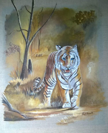 Painting titled "le-tigre-aux-yeux-b…" by Nicole Esnault, Original Artwork, Acrylic